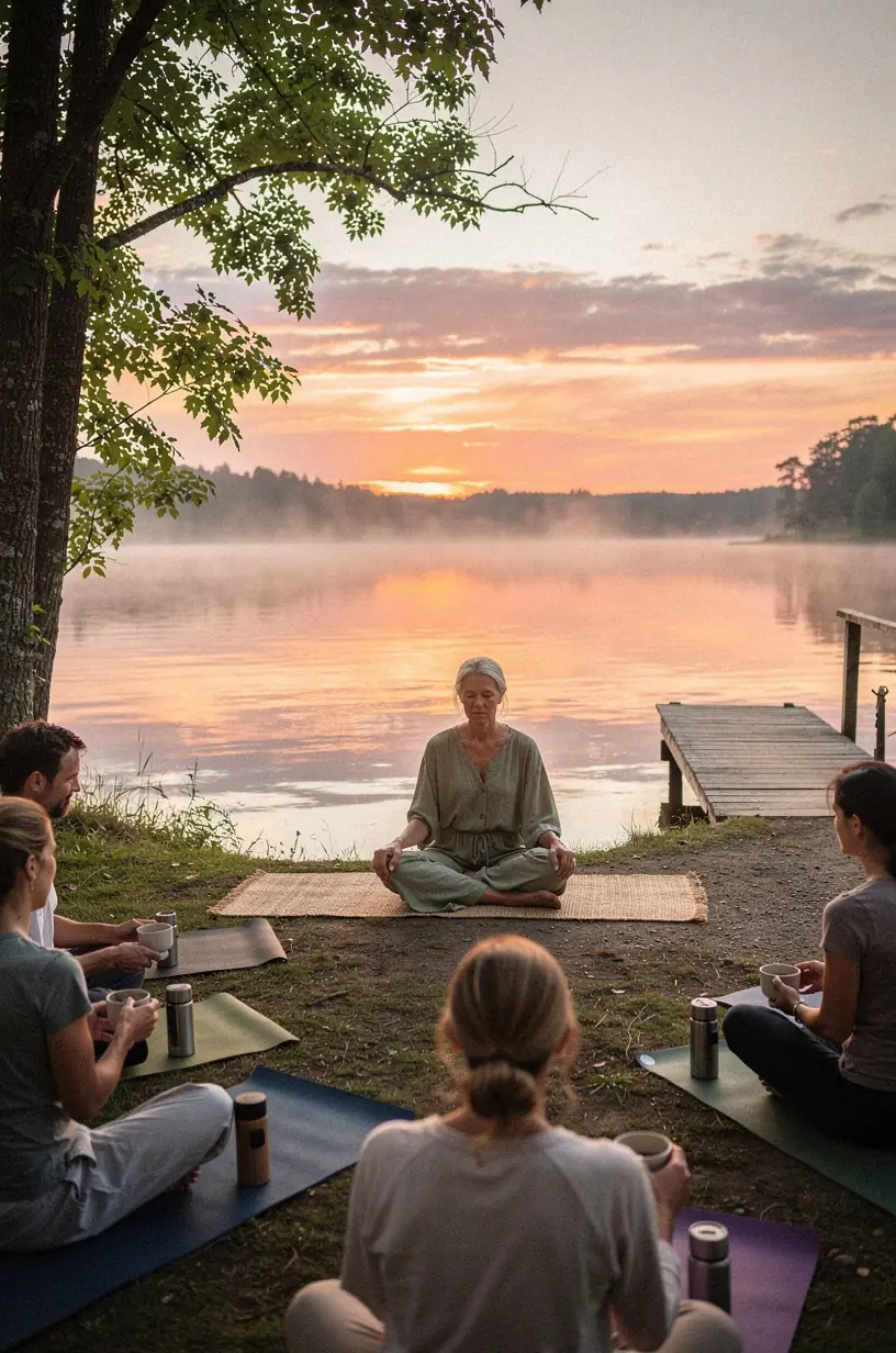 Ramybės ir švelnumo atmosfera su arbatos kvapo dūmais ir švelniu apšvietimu kambaryje